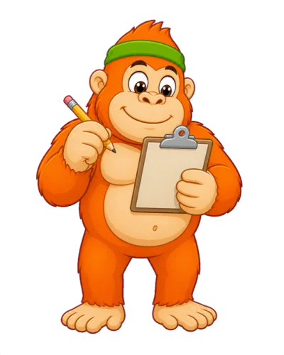 Barry the gorilla holding a clipboard